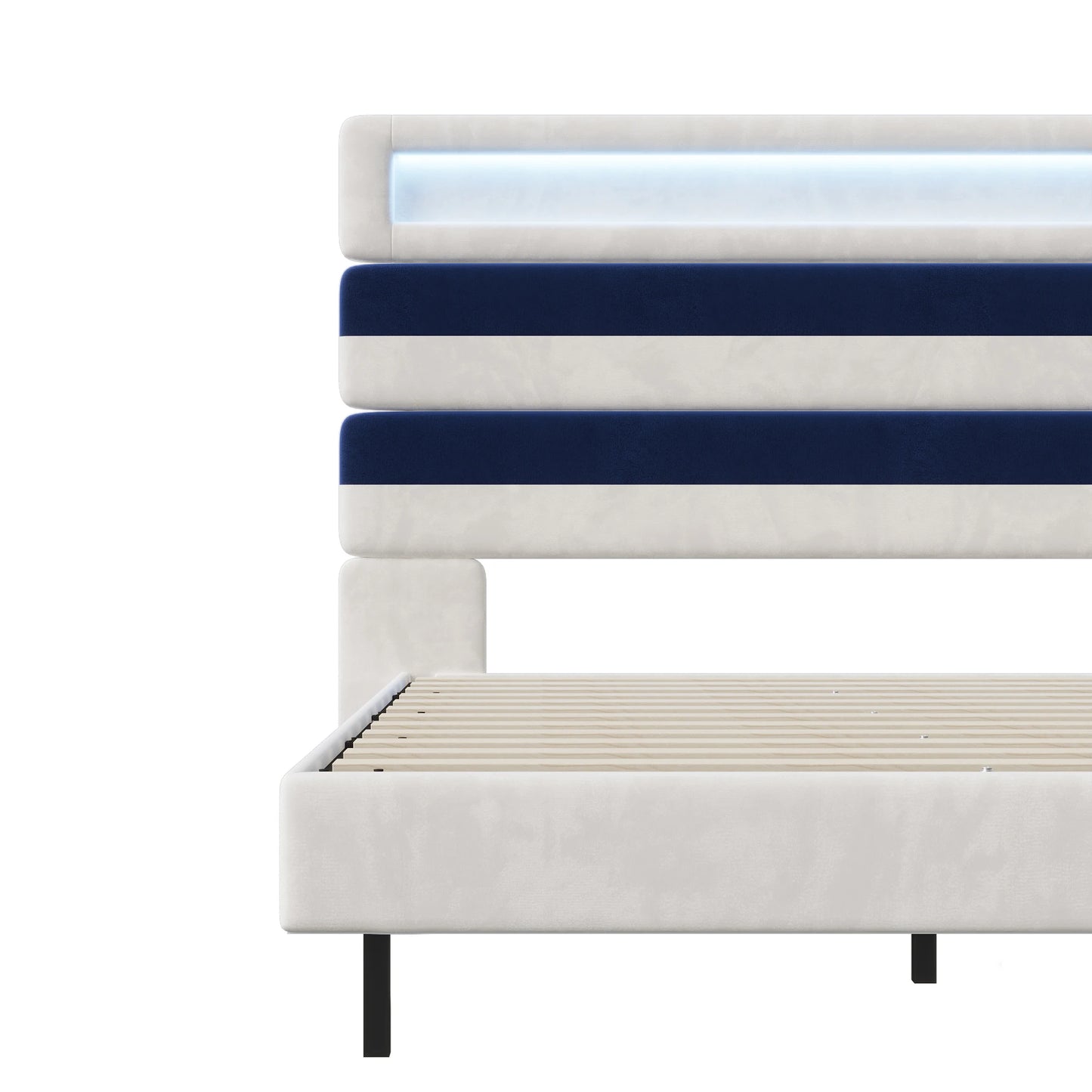 Anajqaqia 140 x 190 cm gepolstertes Bett, Doppelbett mit USB-Ladeanschluss, Kopfteil und Unterbett mit Lichtleiste, Samt