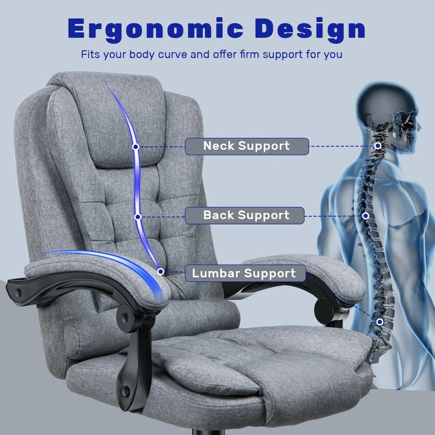 Ergonomic Office Chair Desk Chair with High Backrest PU Leather Swivel Chair Deck Chair Gaming Chair for Office Home