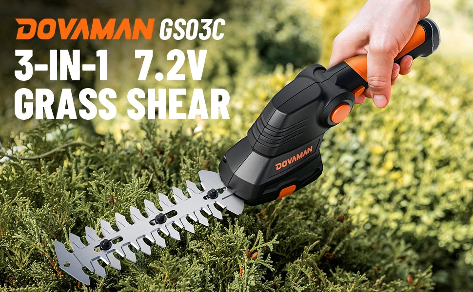 DOVAMANN 3-in-1 7,2 V Akku-Rasenschere mit Teleskopgriff, 2 Klingen (90/170 mm), zum Kanten und Gartenschneiden