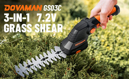 DOVAMANN 3-in-1 7,2 V Akku-Rasenschere mit Teleskopgriff, 2 Klingen (90/170 mm), zum Kanten und Gartenschneiden