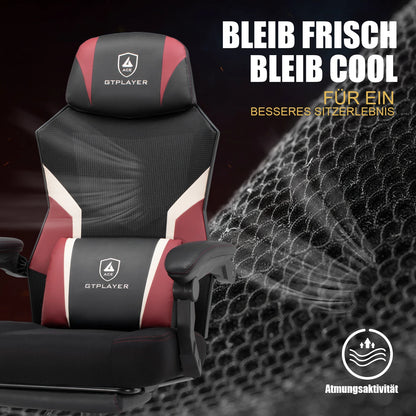 GTPLAYER Gaming Stuhl mit Fußstütze, ergonomischer Bürostuhl mit Netzrückenlehne, Schreibtischstuhl Gaming Sessel aus Stoff