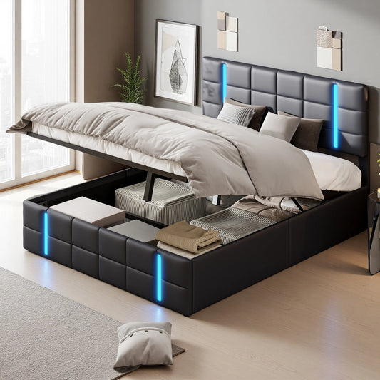 Rosahqnda Polsterbett, Stauraumbett für Jugendliche, Hydraulisches Bettgestell, Stauraum, Funktionsbett mit Lattenrost