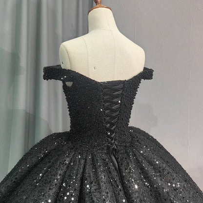 Jancember 6679 Black Off Shoulder Teenage Sequins Birthday Party Formal Quinceanera Dresses