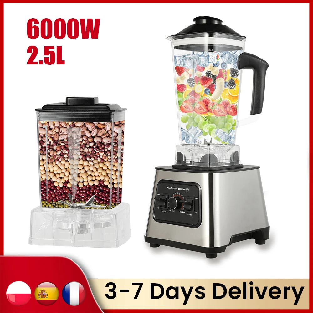6000W Power multi-function Professional Blender 4-Blade 2-In-1 Wall Breaking Machine 2.5L Container Ice Nut Fruit mix Strong.