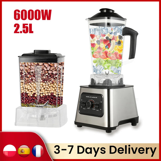 6000W Power multi-function Professional Blender 4-Blade 2-In-1 Wall Breaking Machine 2.5L Container Ice Nut Fruit mix Strong.