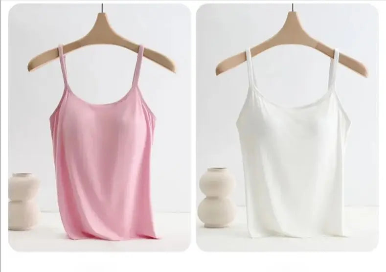 Solid Color Sling Vest for Women with Built-in Bra Pads, Adjustable Shoulder Straps - Summer Inner Layer Top