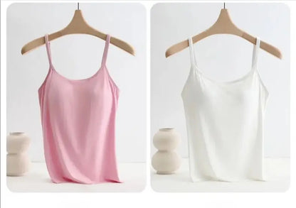 Solid Color Sling Vest for Women with Built-in Bra Pads, Adjustable Shoulder Straps - Summer Inner Layer Top