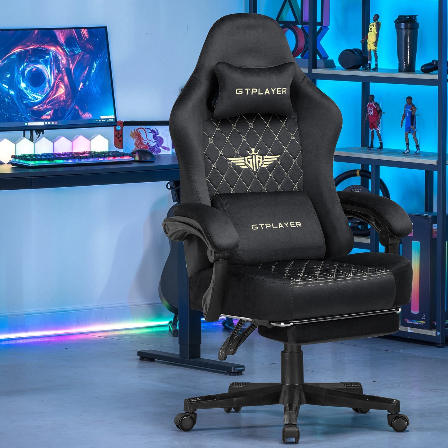 GTPLAYER Gaming Stuhl Stoff Gaming Chair Ergonomisch Bürostuh PC Stuhl, Verstellbarer und Drehbarer Schreibtischstuh