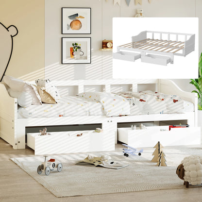 Schlafsofa 90/180 x 200 cm, Doppelbett, Einzelbett mit ausziehbarer Schublade, mit Lattenrost, Massivholz, keine Matratze