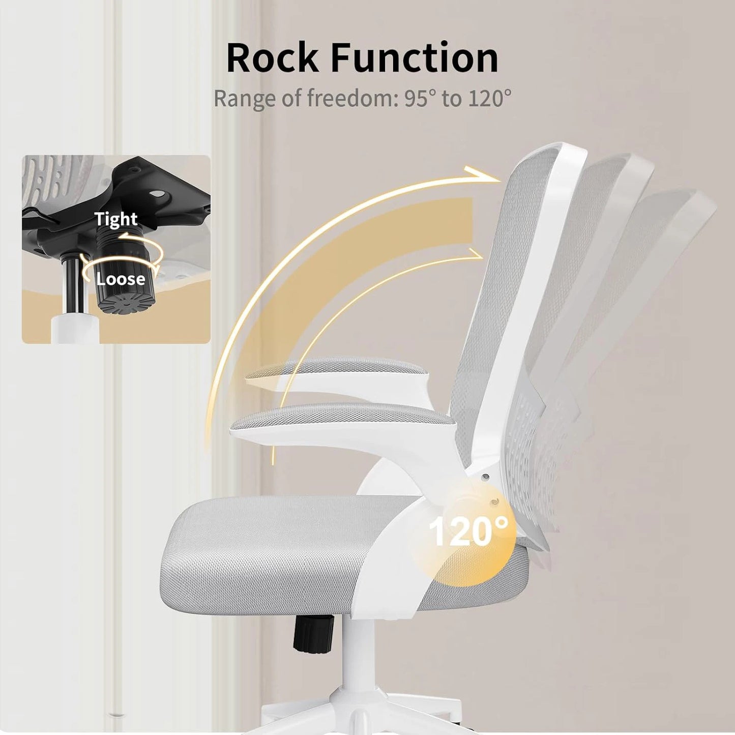 Ergonomic Office Chair Desk Chair with 90° Folding Armrests Lumbar Support Breathable Mesh Padding for Home Office