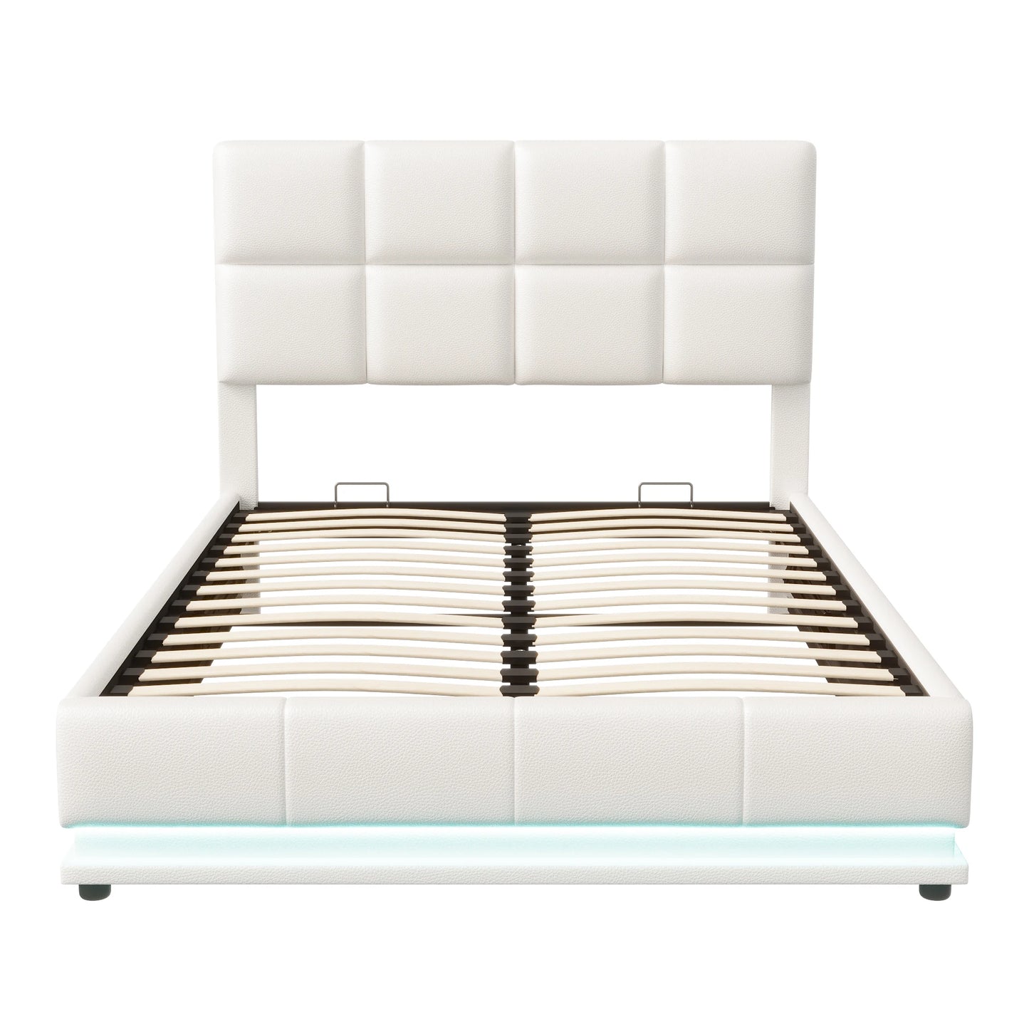 Rosahqnda Hydraulischer Doppelbettrahmen 140*190cm mit LED, Verstellbares Kopfteil, Stauraumbett 140*200cm, Polsterbett, PU