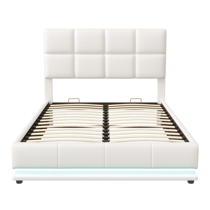 Rosahqnda Hydraulischer Doppelbettrahmen 140*190cm mit LED, Verstellbares Kopfteil, Stauraumbett 140*200cm, Polsterbett, PU