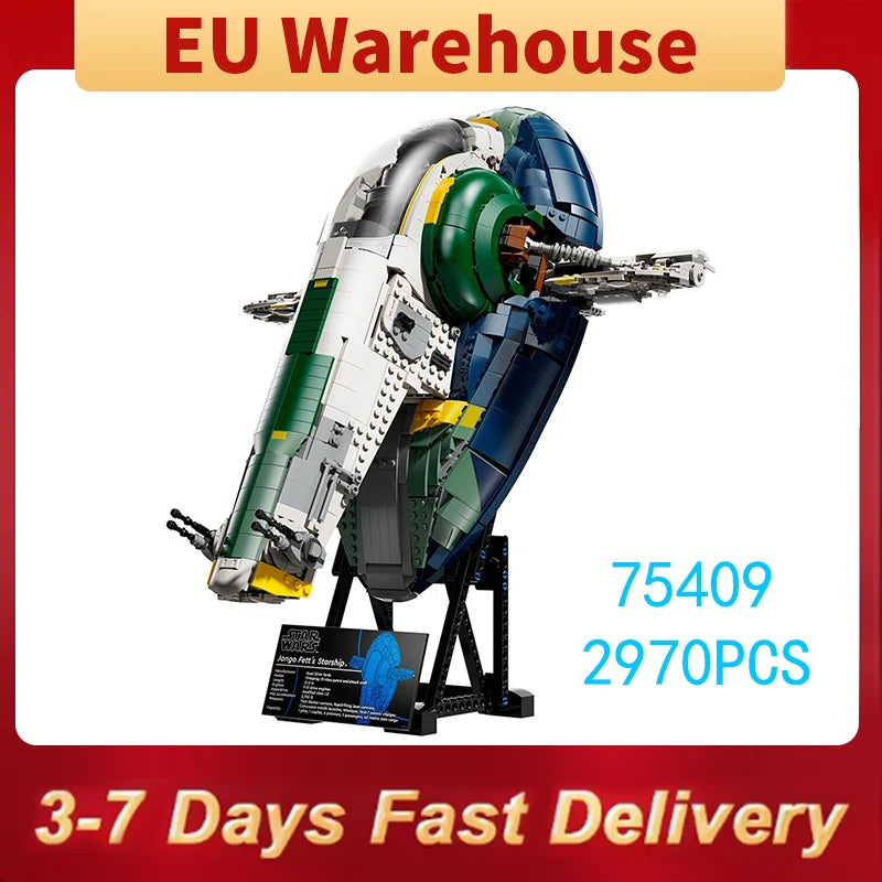 2970pieces Green Starship Model Building Block DIY Assemble Brick Toys Collection For Kids Adults Gift Compatible With Set 75409.