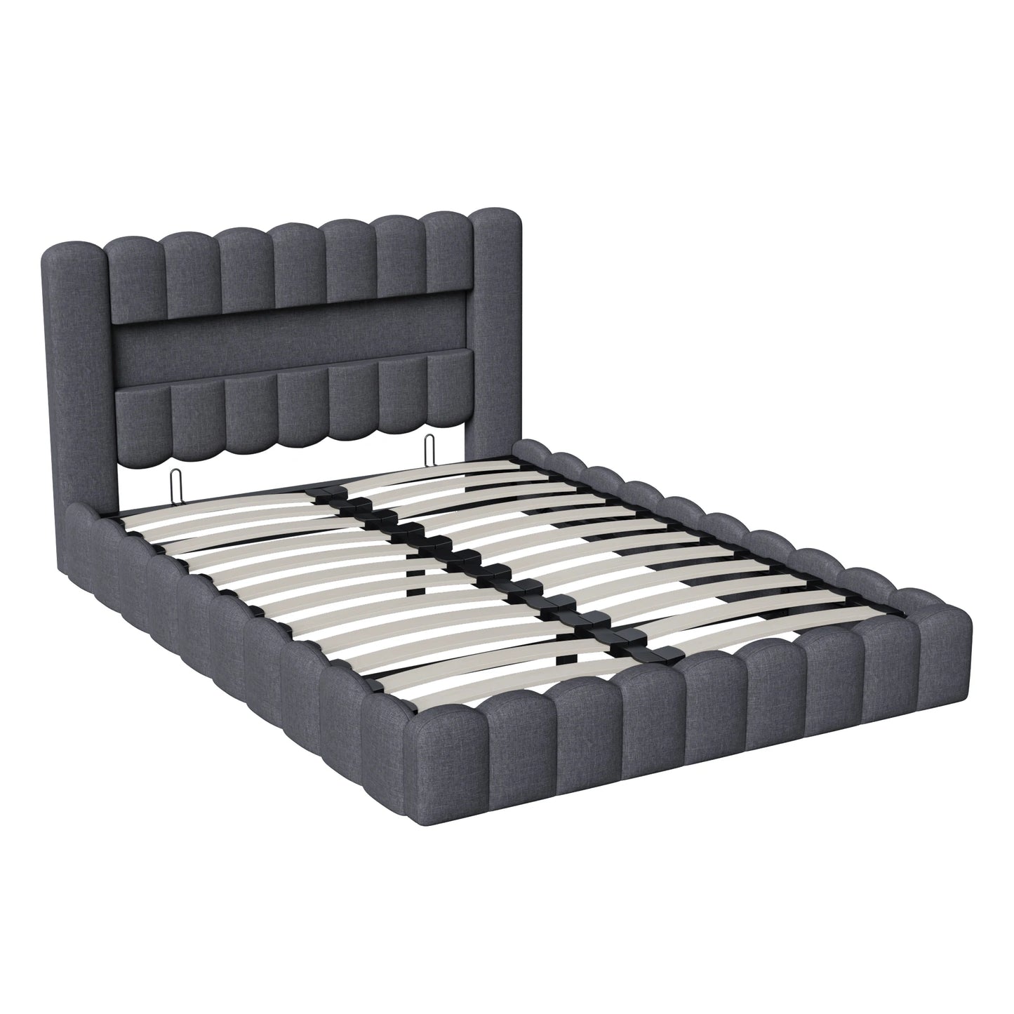 Rosahqnda Upholstered Bed 140x200cm,Storage Bed with LED and USB Charging,for Adults,Teen Bedrooms,Gray, Beige,Linen