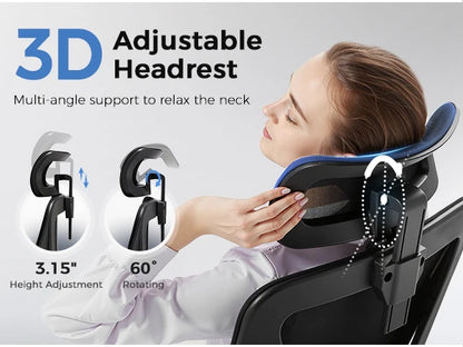 COMHOMA Bürostuhl Ergonomisch，Schreibtischstuhl mit 3D-Kopfstütze & 3D-Lendenwirbelstütze, verstellbare Armlehnen, Office Chair