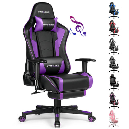 GTPLAYER Gaming Stuhl mit Fußstützen Bluetooth Lautsprecher Musik Stuhl Ergonomischer Computerstuhl Schreibtischstuhl