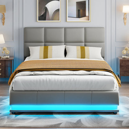 ROSAHQNDA Gepolstertes Bett mit Stauraum, 140 x 200 cm Bettgestell mit Kopfteil aus PU-Paneel, modernes Doppelbett, ohne Matratze