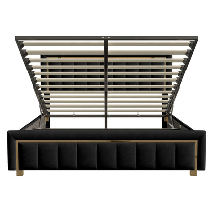 Rosahqnda Doppeltes gepolstertes hydraulisches Bett, 140-160 * 200 cm, großer Stauraum, Gästebett, Samt, schwarz, beige