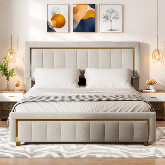 Rosahqnda Doppeltes gepolstertes hydraulisches Bett, 140-160 * 200 cm, großer Stauraum, Gästebett, Samt, schwarz, beige