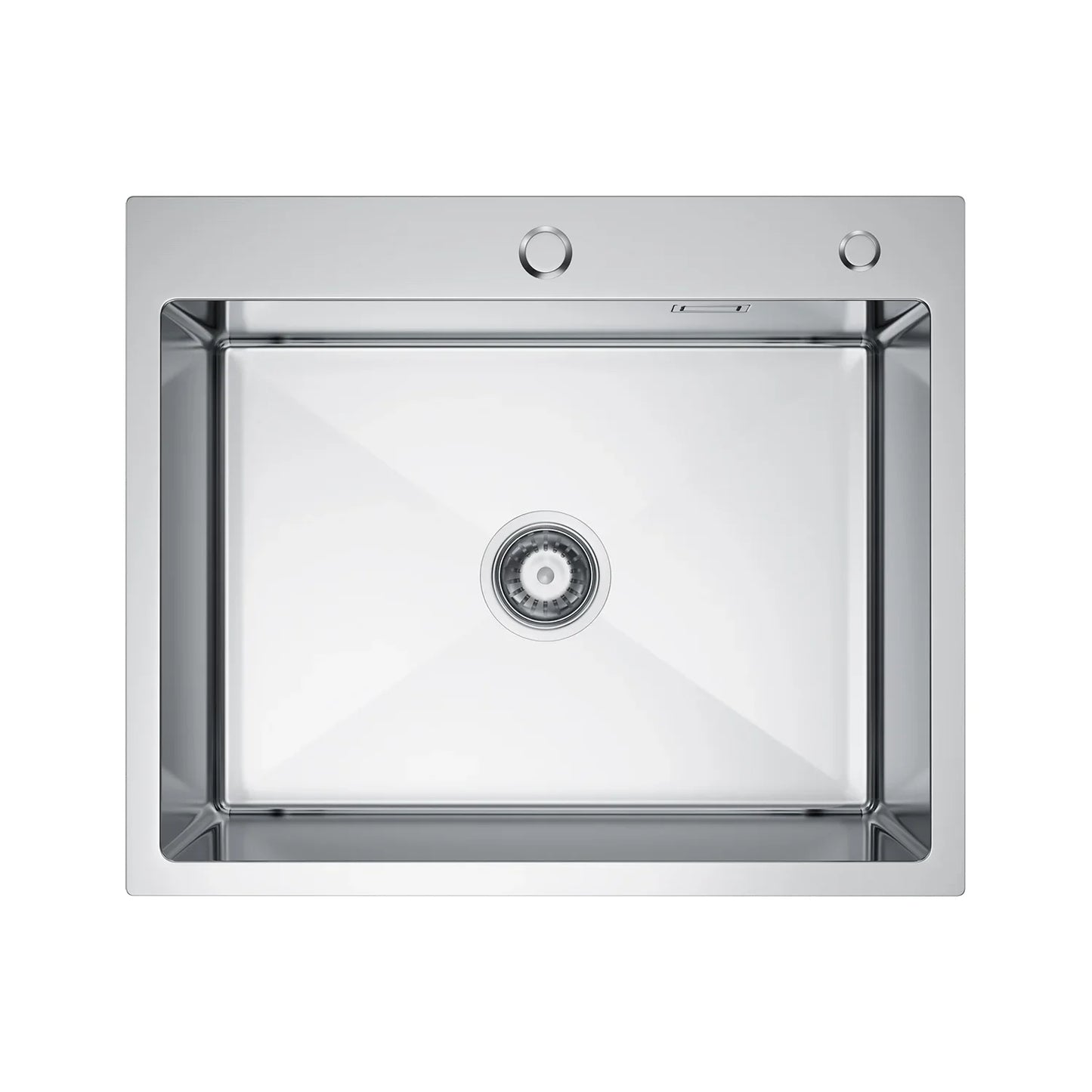 Silberne Edelstahlspüle aus Edelstahl von Inox, 60 x 50 cm – Einzelschüssel mit Wasserhahnloch und Abflussrohr, X-förmiger schneller Abfluss für moderne Küchen