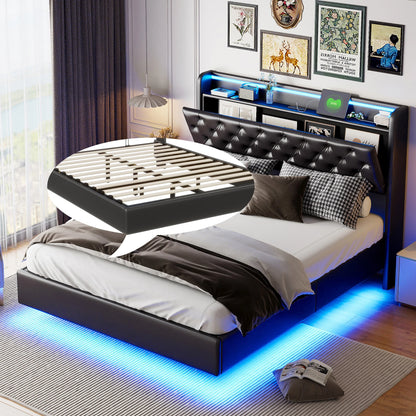 Polsterdoppelbett 140 x 200 cm mit Kopfteil, Bett mit Lattenrost aus Metallrahmen, PU Betten mit großem Stauraum, hydraulischer