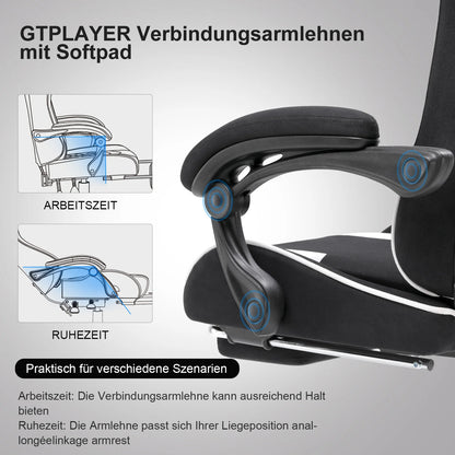 GTPLAYER Bürostuhl Gaming Stuhl Stoff Gaming Sessel Ergonomischer Gamer Stuhl mit Fußstütze, Kopfstütze Lendenkissen, Gepolstert