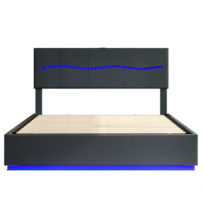 Rosahqnda Doppelbettgestell 140-160-180*200cm Polsterbett mit LED & USB & viel Stauraum, Jugendgästebett, PU, Beige/Schwarz