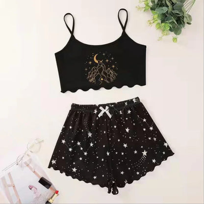 Heiße Damen-Nachtwäsche, süßer Cartoon-Druck, kurzes Set, Pyjama für Damen, Pyjama-Set, süßes Kurzarm-V-Ausschnitt und Shorts, Sommer-Pyjama.