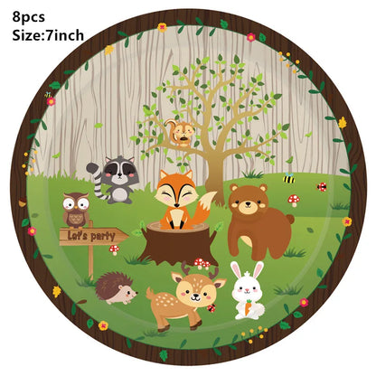 Dschungel Thema Partei Dekor Versorgung Einweg Geschirr Set Wald Tier Fuchs Hedgehog Ballon Baby Dusche Kid Geburtstag Kuchen Topper.