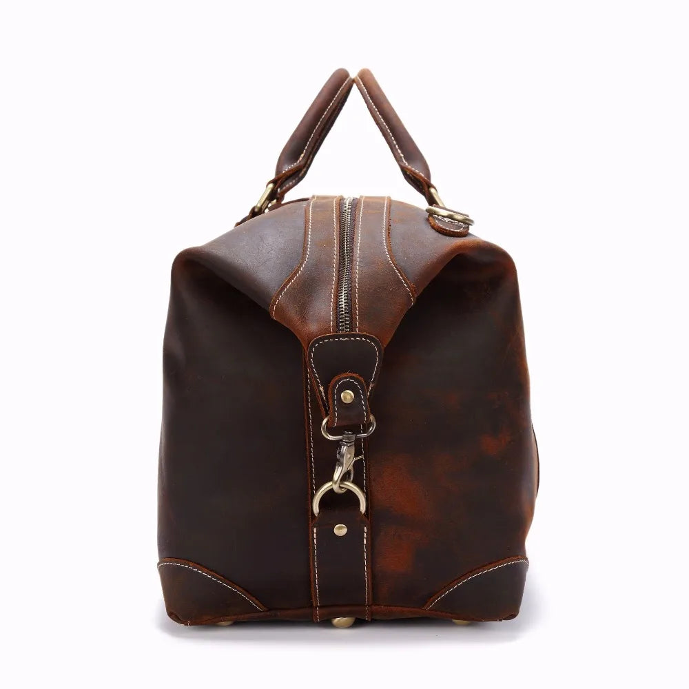 Vintage verrückte Pferd Echt leder Herren Reisetasche große Gepäck tasche männliche Reisetasche über Nacht Einkaufstasche Wochenend tasche große m110