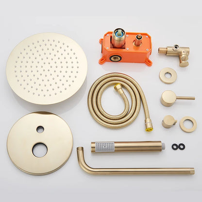 Brushed Gold Shower Faucets Set Rainfall Shower System Concealed Hot Cold Water Mixer Tap Bathroom Round Shower Faucet