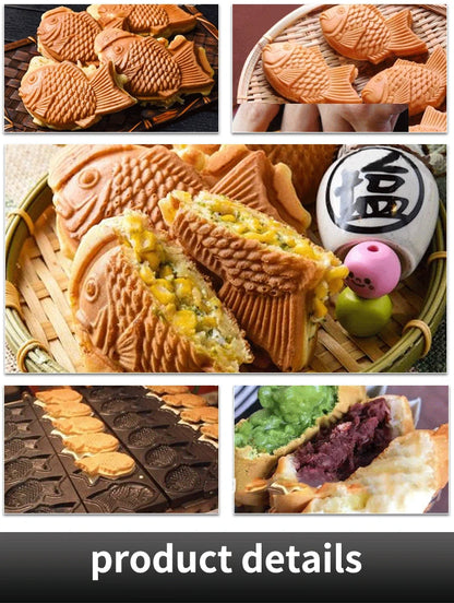 XEOLEO Taiyaki Maker Fish Waffle Machine Fish Cake Baking Machine 6 Pcs Fish Ice Cream Waffle Maker 3000W Non-stick Pan.