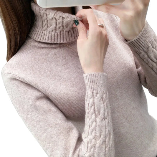 Frauen Pullover Rollkragen Pullover Herbst Winter Pullover Neue 2025, Lange Ärmel Dicke Warme Weibliche Pullover Khaki