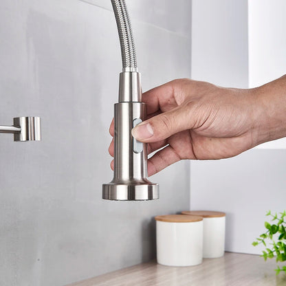 Spring Brushed Nickel Kitchen Faucet Deck Mounted Mixer Tap 360 Degree Rotation Stream Sprayer Nozzle Kitchen Sink Hot Cold Taps