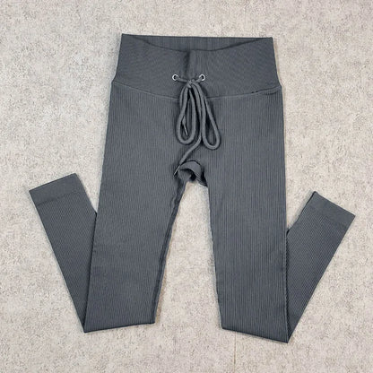 Ribbed Yoga Leggings Sports Tights Women Seamless Knit Yoga Pants White Femme Gym Leggings Skinny Workout Fitness Push Up