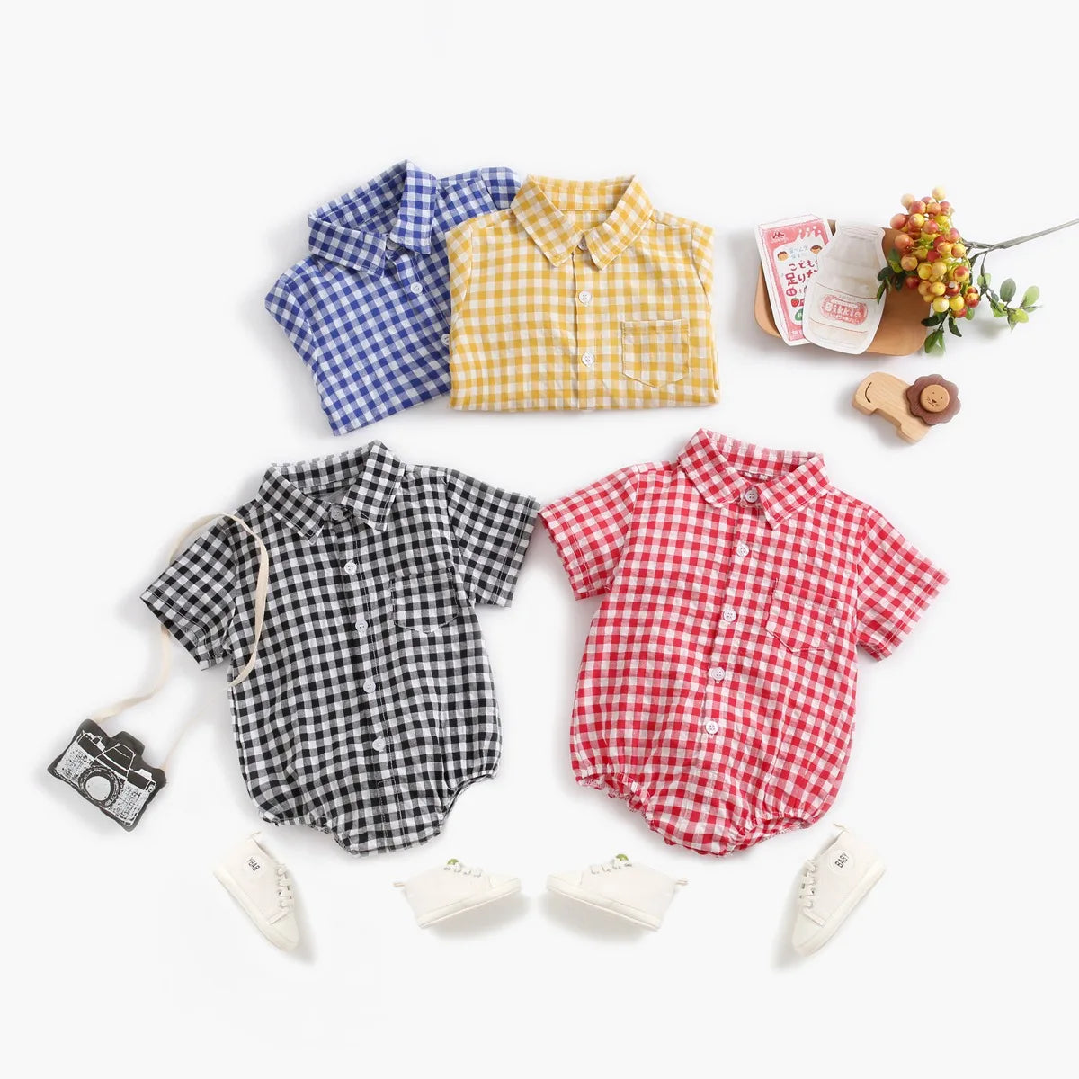 Sanlutoz Baumwolle Baby Jungen Bodys Mode Neugeborenen Kleidung für Baby Jungen Kurzarm Sommer Baby Kleidung Plaid.