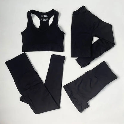 High Waist Elastic Seamless Yoga Wear Women Fitness Clothes Gym Clothing Workout Set Long Sleeve Crop Top Leggings Sports Suit