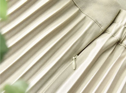 Brand Designer Women Spring Autumn Elegant Chic Solid Pleated Skirt High Waist Luxury Fashion With Elastic Female C-035.