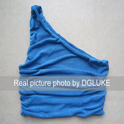 White Tank Top For Women Ruched One Shoulder Crop Top Female Elegant Summer Tops Holiday Beach Cami Top Y2K 2000s.