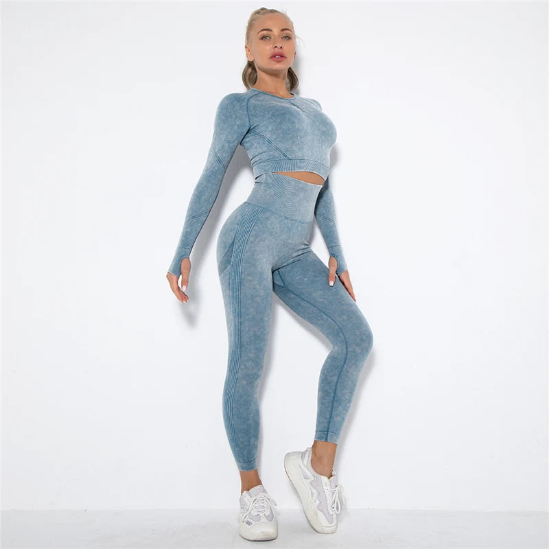 Hamidou Cropped Top Gym Set Seamless Women Yoga Workout Set Fintess Clothing Push Up Leggings Sport Wear Women Suits Tracksuit.