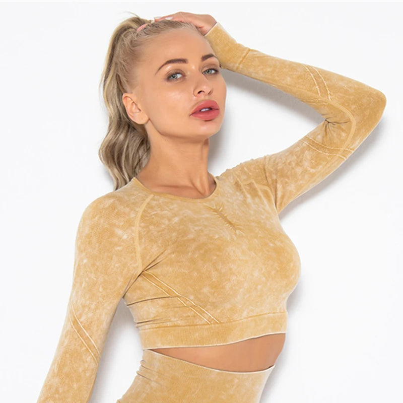 Hamidou Cropped Top Gym Set Seamless Women Yoga Workout Set Fintess Clothing Push Up Leggings Sport Wear Women Suits Tracksuit