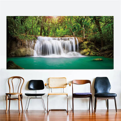 Prints Canvas Posters Home Decor Landscape Natural Waterfall Paintings Wall Art Scenery Picture Waterfall Modular Living Room.