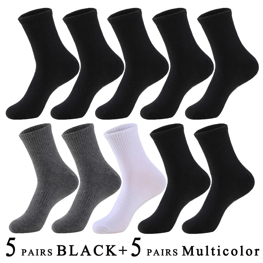 5 Pairs/Lot Socks Men Cotton Running Casual Thick Solid Compression Breathable Outdoor Travel Long High Crew Sock Male 4 Styles.