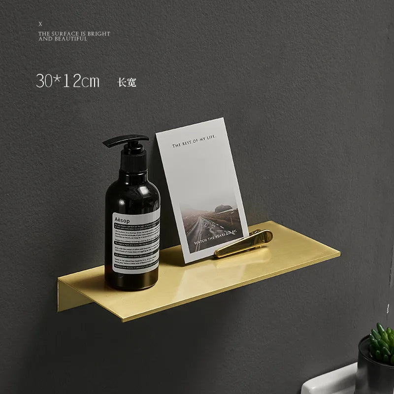 Gebürstet Gold Metall Bad Regal Wand Lagerung Rack Waschtisch Bohren Große Wand Regal für Lagerung 30/40/50/60cm Länge Halter