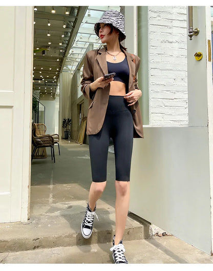 BIVIGAOS Summer Sharkskin Fabric Biker Shorts Women's Thin Black Cycling Shorts Slim Skinny Sport High Waist Fitness Shorts.