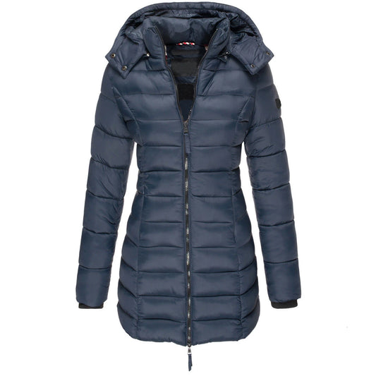 Winter Jacken für Frauen Zipper Mit Kapuze Baumwolle Gepolsterte Jacken Langarm Warme Mantel Schlank Parka Weibliche Tragbare Outwear