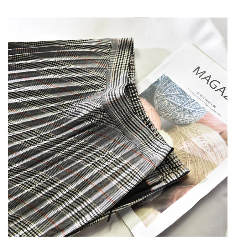 Looks Thin Pleated Skirt 2025 New High Waist A-line Skirt Mid-length Big Size Plaid Skirt Long Pleated Skirt Length 75-90cm