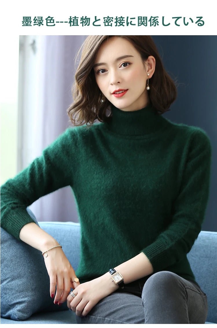 Herbst Winter 100% Nerz Kaschmir Pullover Frauen Strickwaren Pullover Dicke Warme Einfarbig Plus Größe Basis Hohe Revers Kleidung Tops