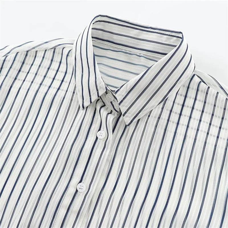 TAOP&ZA Women's Clothing 2024 Early Autumn New Fashion Chic Casual Loose Versatile Texture Striped Long-sleeved Shirt 8926551.