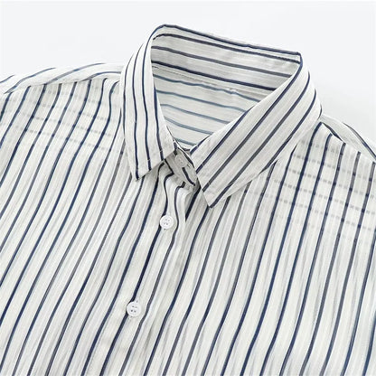 TAOP&ZA Women's Clothing 2024 Early Autumn New Fashion Chic Casual Loose Versatile Texture Striped Long-sleeved Shirt 8926551.